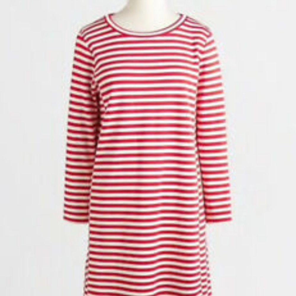 J.Crew Factory Red White Mid Weight Striped Nautical Knit Dress L 3/4 Sleeve EUC